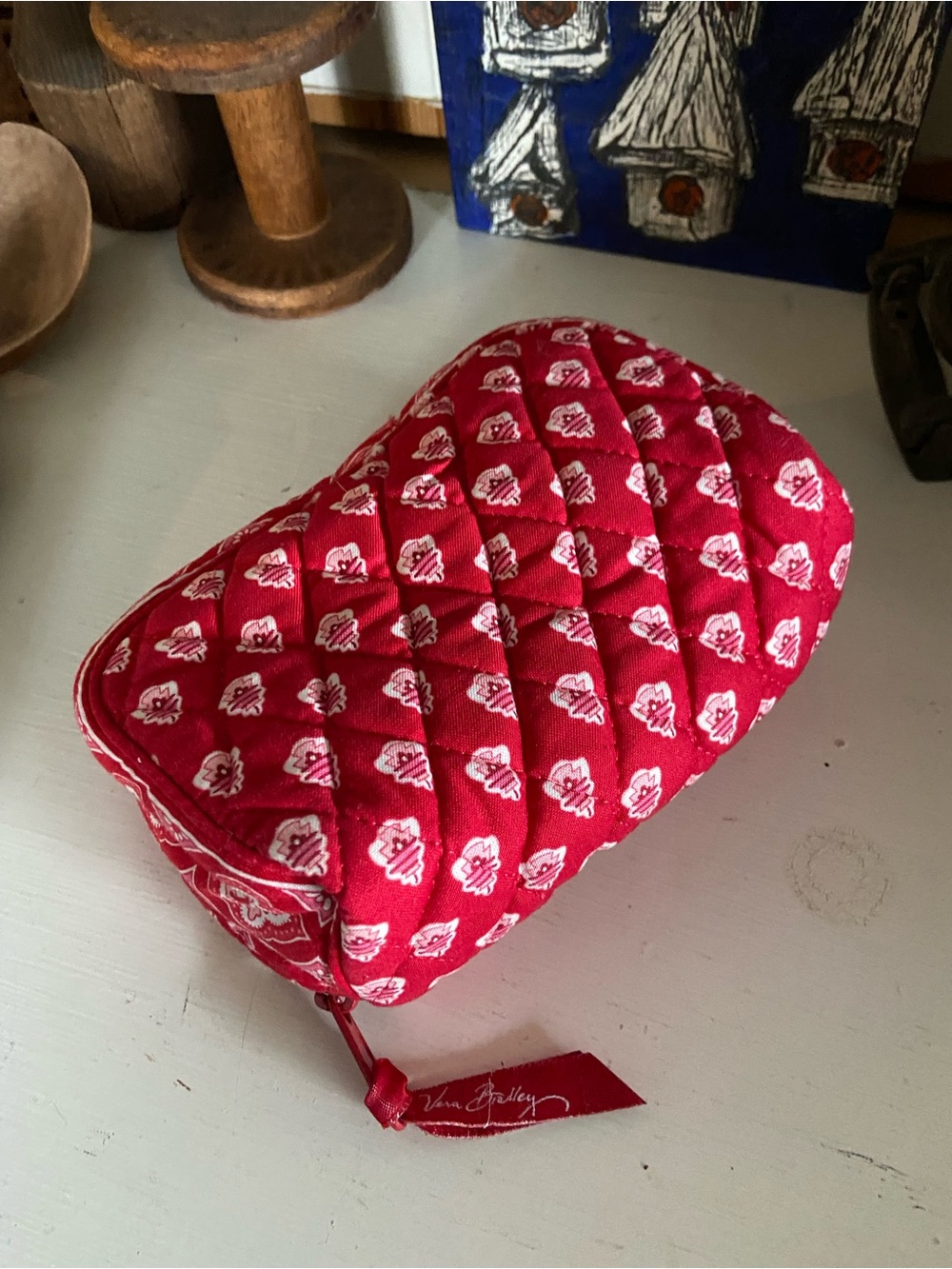 Quilted Red Patterned Cosmetic Case - Picture 3 of 6
